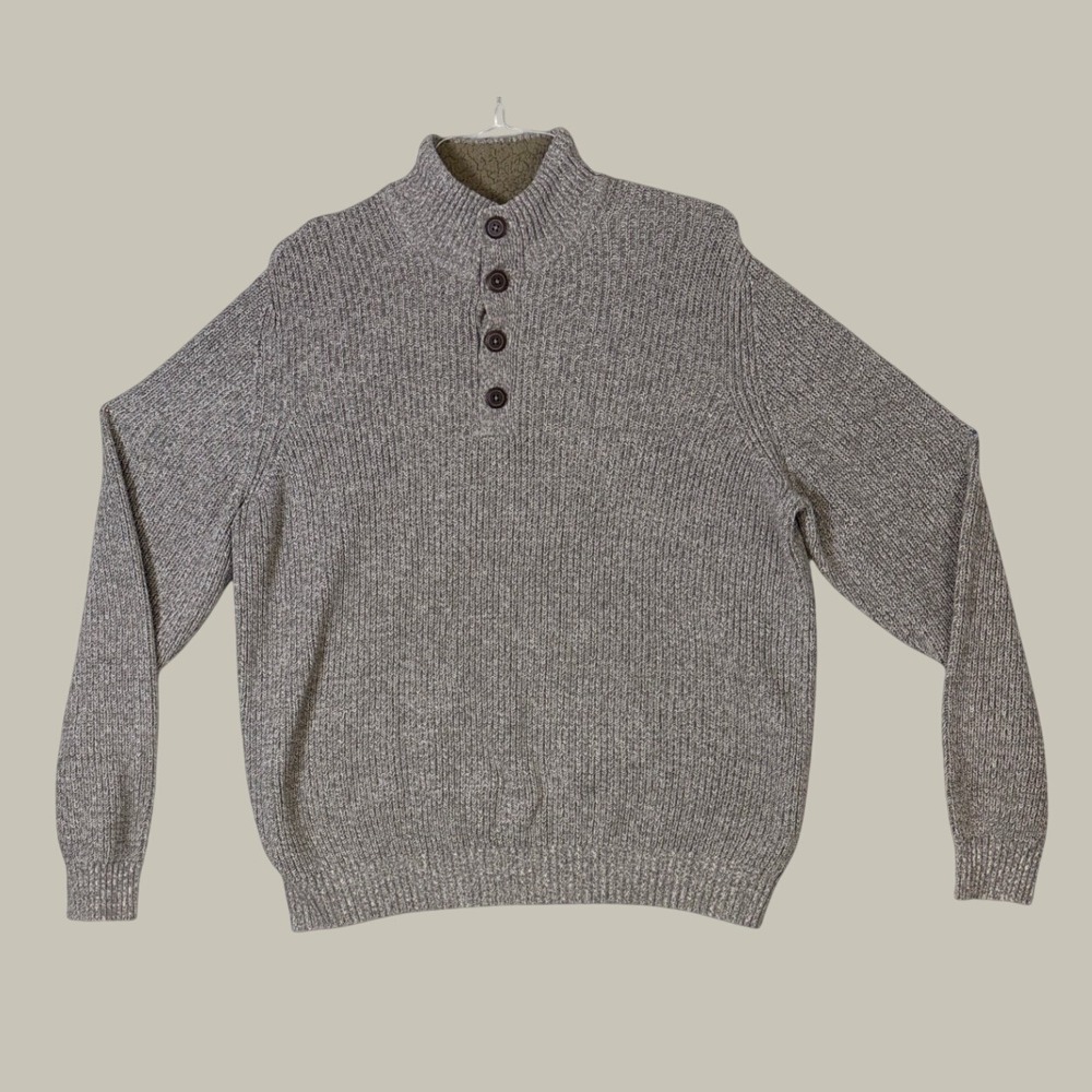 GH Bass Mens XL Gray Marl Ribbed Knit Mock Neck Faux Fur Lined Sweater 5254241